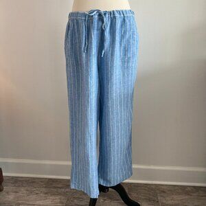 Land & Sea Wide Leg Blue and White Striped Pants Linen Blend Size XL